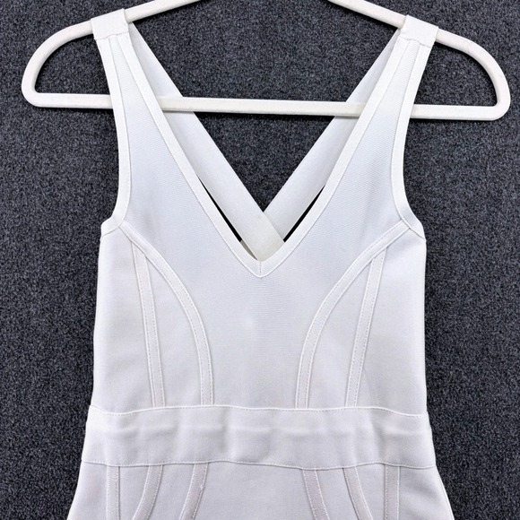 Bandage Bodycon Y2K Criss‎ Cross Back Zipper Dress Ivory- See Measurements - Picture 2 of 7